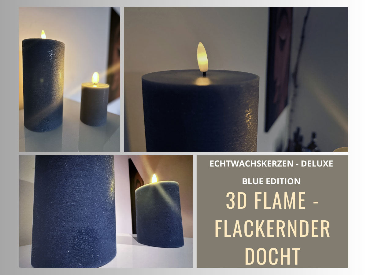 LS-LebenStil Ribe LED Stumpenkerze 10x7,5cm blau Echtwachs