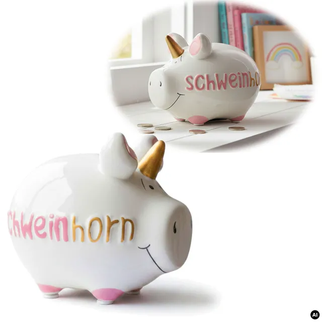 LS-LebenStil Möbel Wohnen Schweinhorn Spardose Weiß Rosa