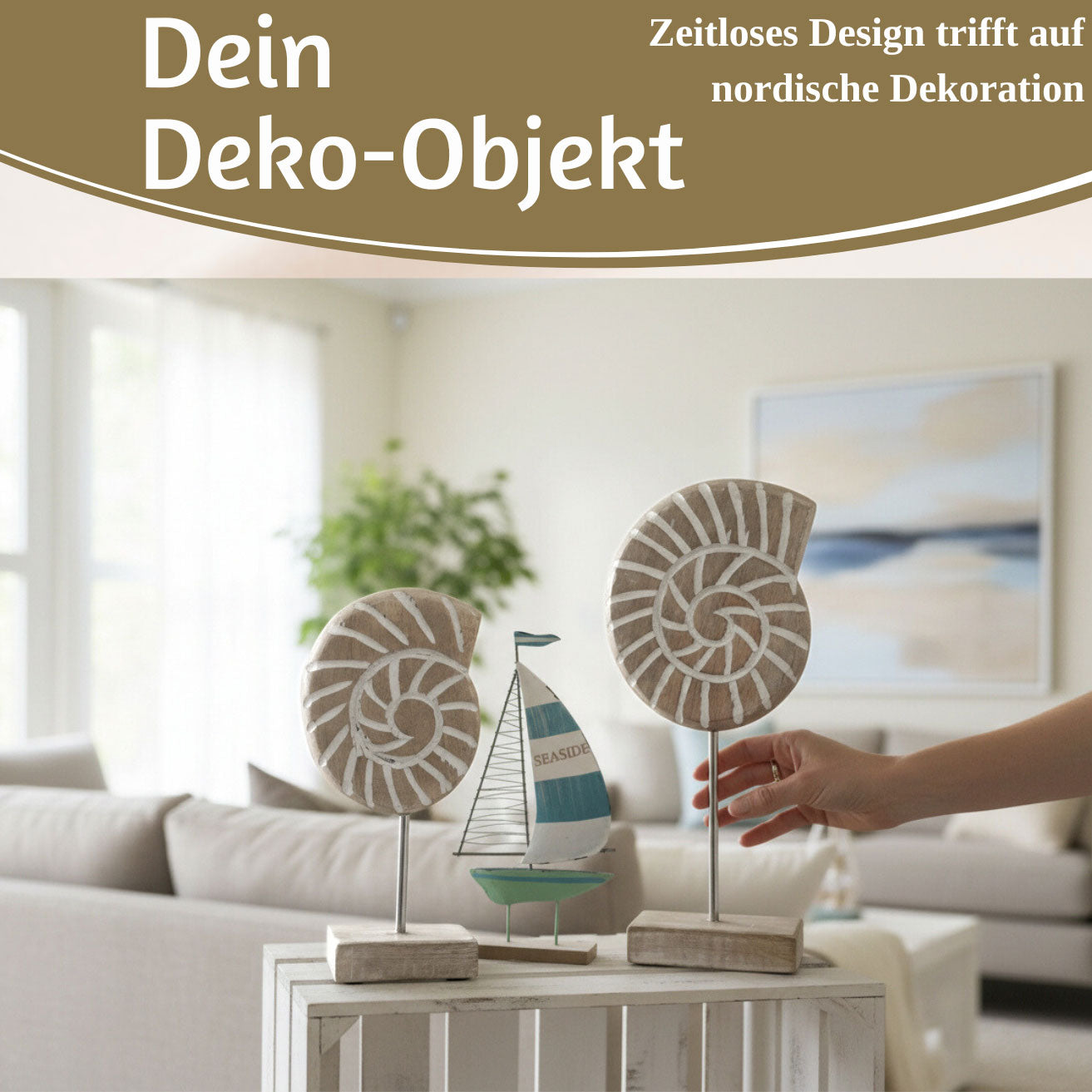 LS-LebenStil Sylt Muscheln Deko Objekt Set 2tlg Mango Holz