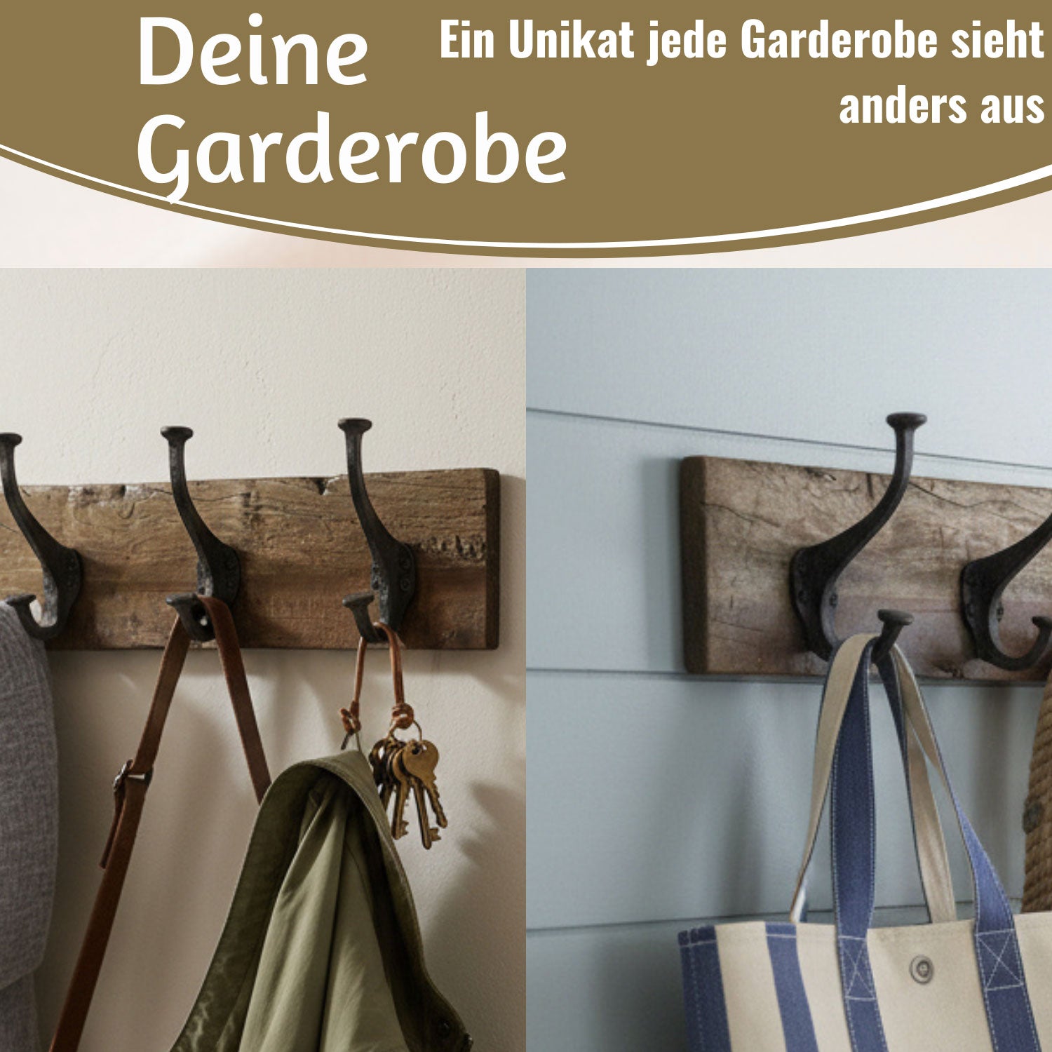 LS-LebenStil Möbel Wohnen Wandgarderobe Teak 38cm braun 3 Haken