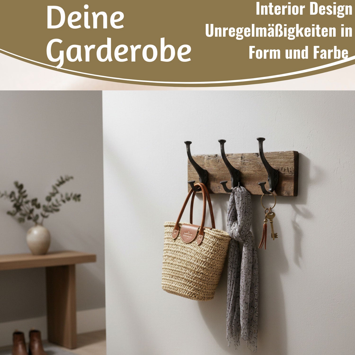 LS-LebenStil Möbel Wohnen Wandgarderobe Teak 38cm braun 3 Haken