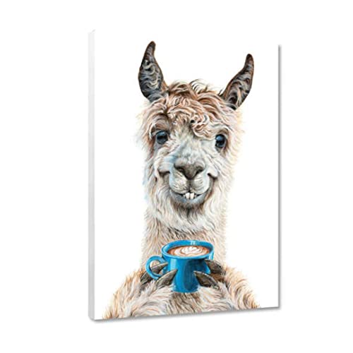 Hustling Sharks Lama Latte Leinwand 30x40 cm Tierbild