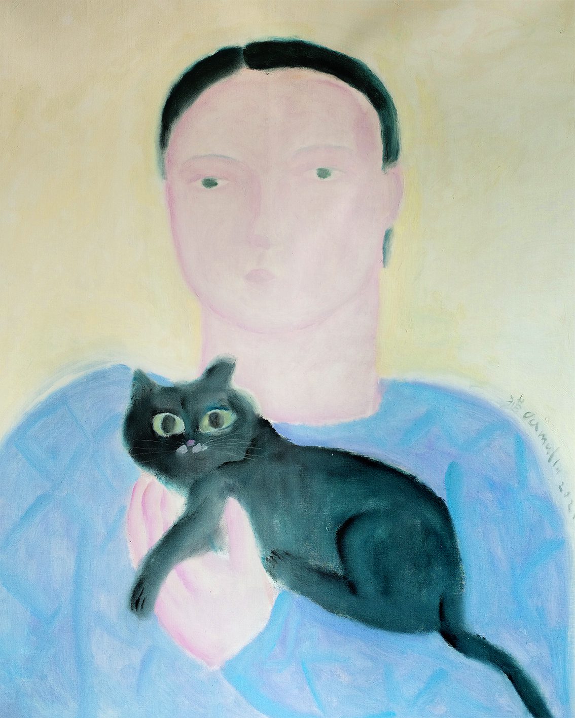 The Poster Club Art Prints Boy Holding a Cat Poster 40x50 cm blau
