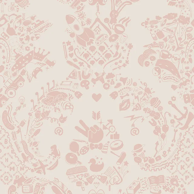 Mineheart Wallpaper New World Damask Tapete Rosa Weiß A3