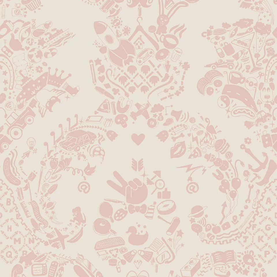 Mineheart Wallpaper New World Damask Tapete Rosa Weiß A3