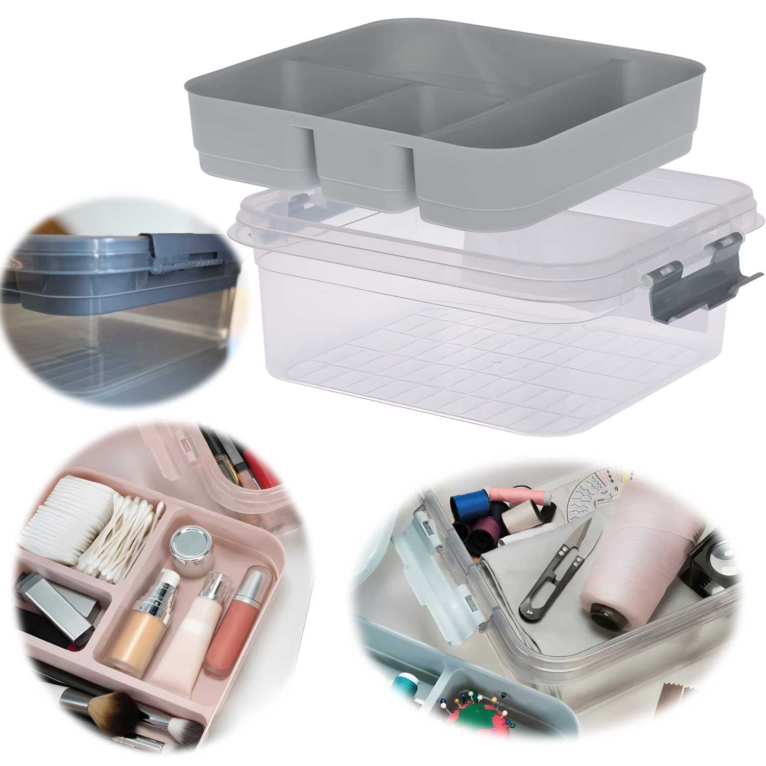 LS-LebenStil Möbel & Wohnen Sortierbox Aufbewahrungsbox Grau 26cm