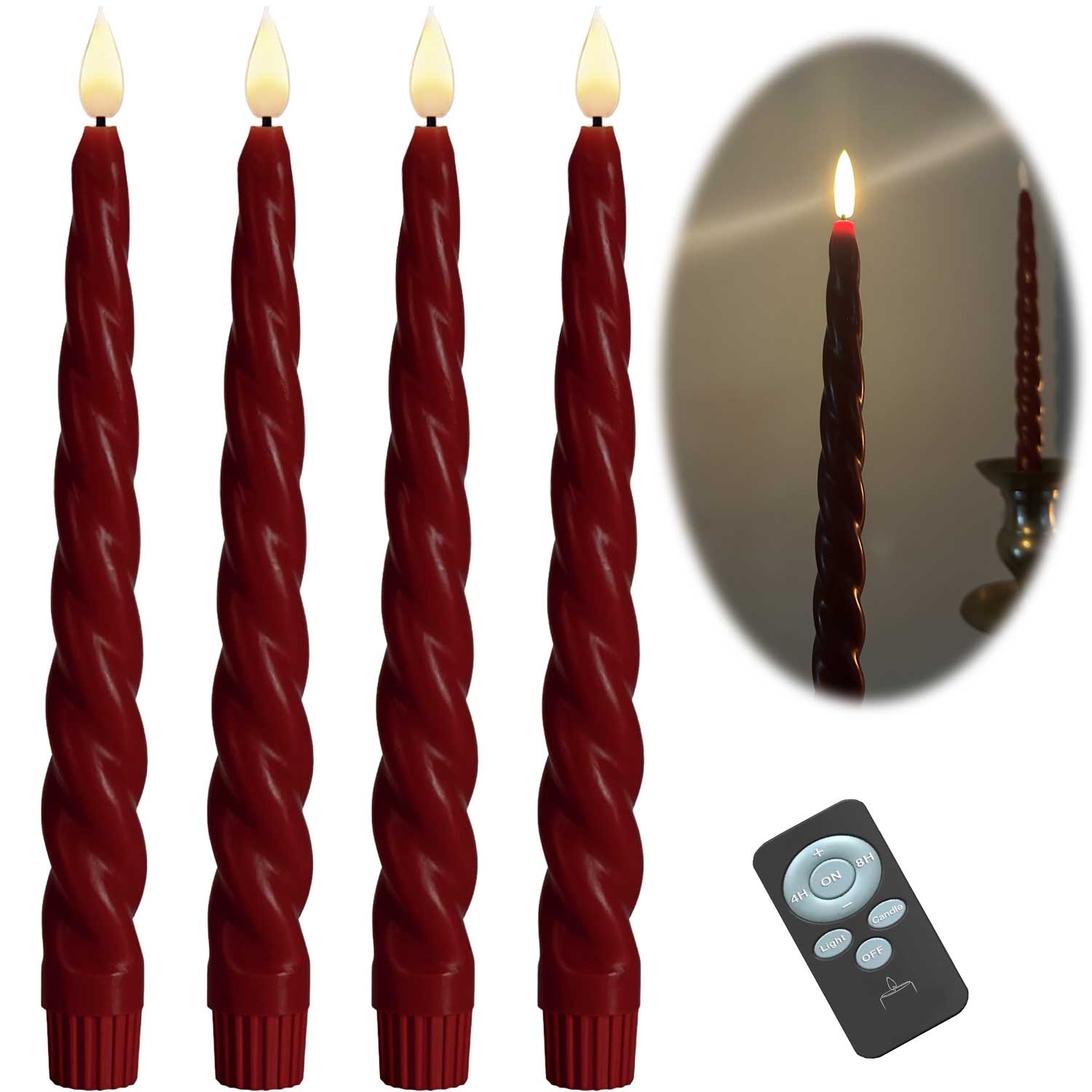 LS-LebenStil Möbel & Wohnen LED Stabkerzen Ribe Rot 26cm 4er