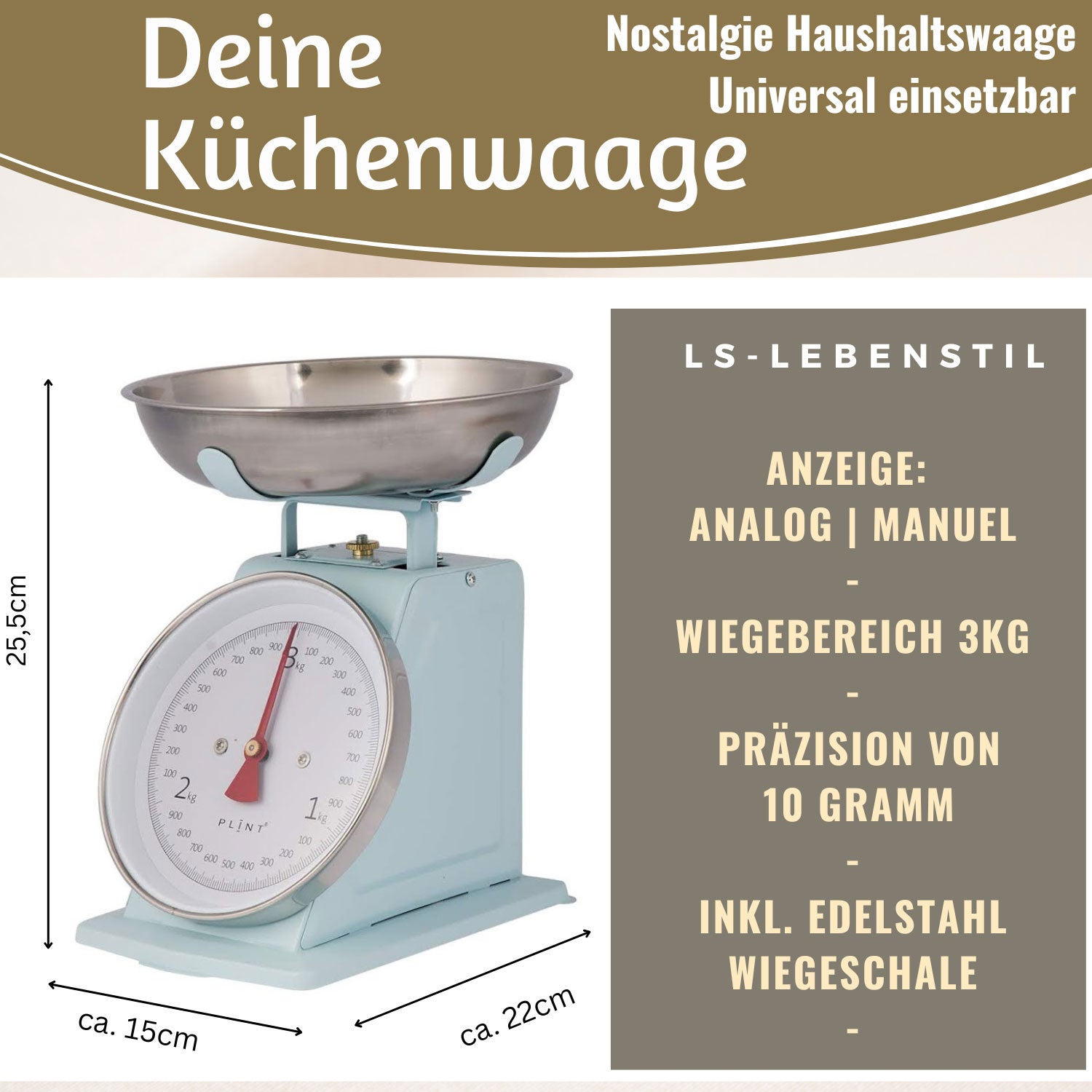 LS-LebenStil Küche & Haushalt Vintage Küchenwaage Blau Analog