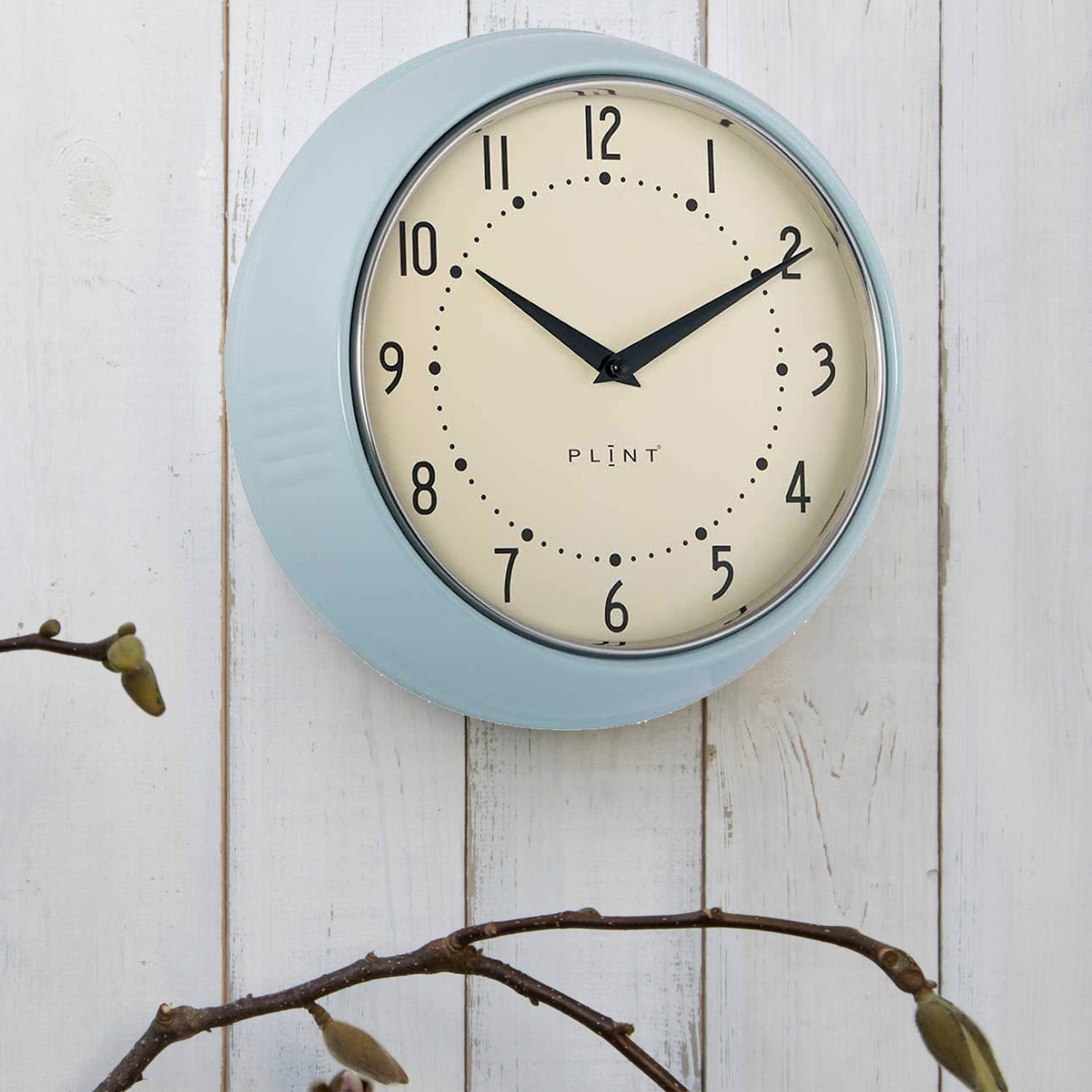 LS-LebenStil Uhren & Schmuck Wanduhr ice-blau 23cm Metall Retro