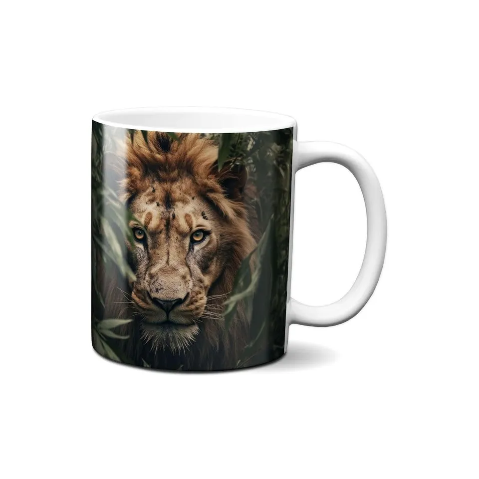 Hustling Sharks Tasse Löwe auf Jagd 330 ml Keramik Weiß