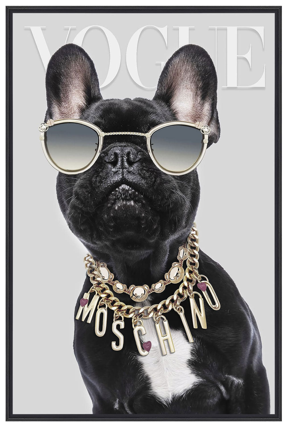LS-LebenStil Doggy Wandbild 40x60cm Bulldogge schwarz Vogue