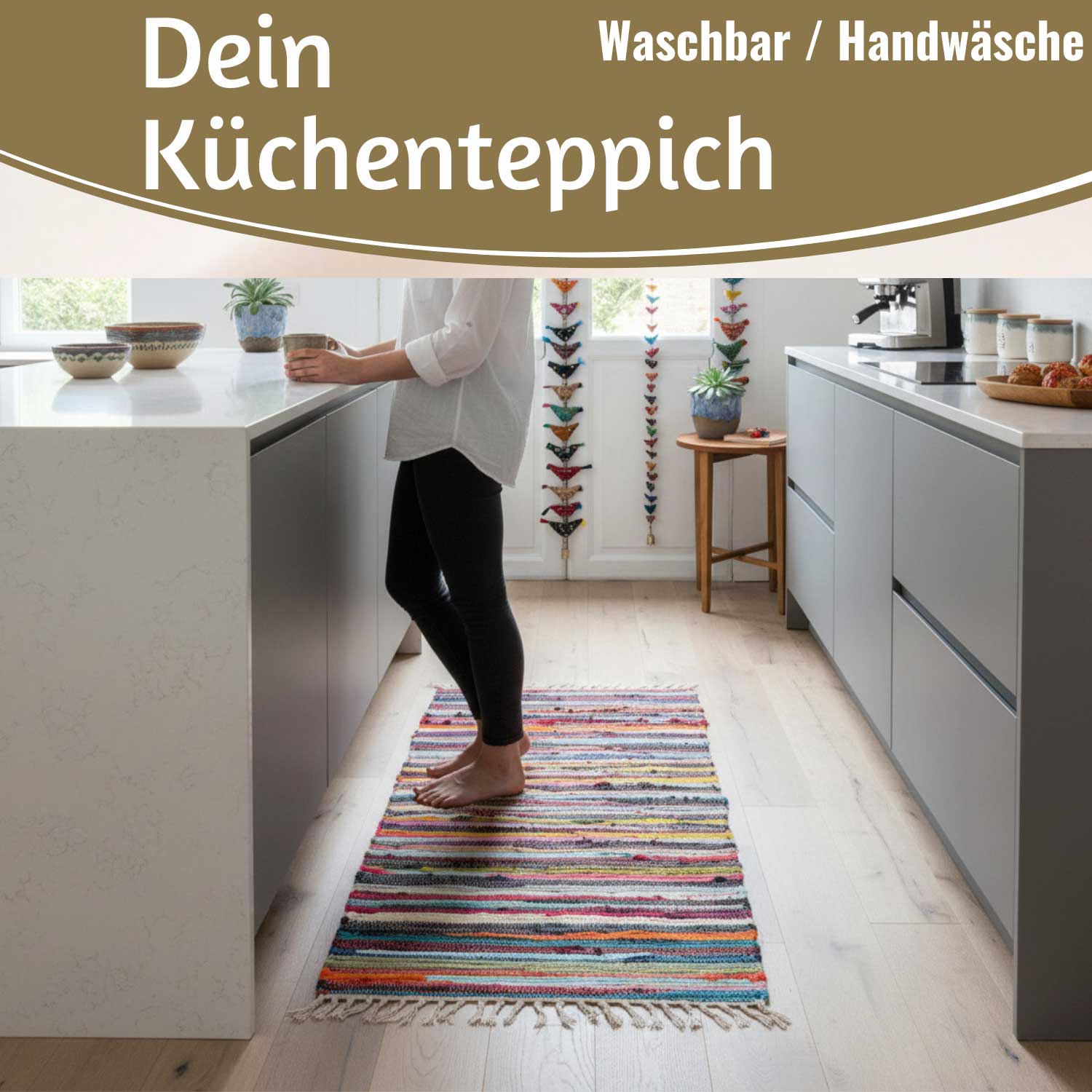 LS-LebenStil Dehli Fleckerlteppich 90x60cm Bunt Baumwolle Boho