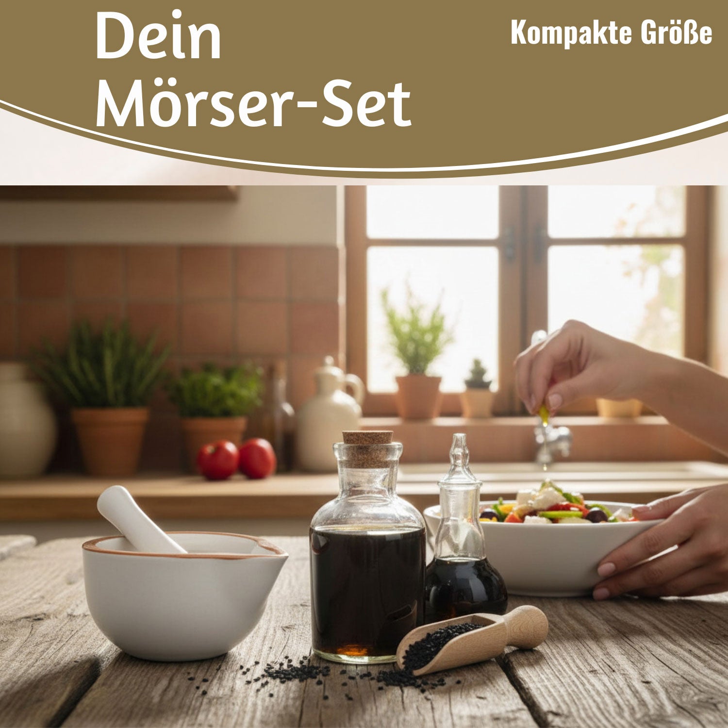 LS-LebenStil Küche & Haushalt Keramik Mörser Braun-Weiß 12cm Gewürz