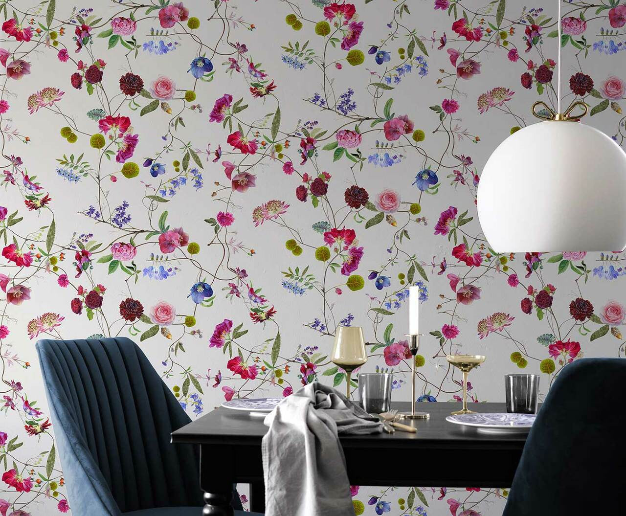 Mineheart Botanical Chinoiserie Tapete Weiß Lila Rolle