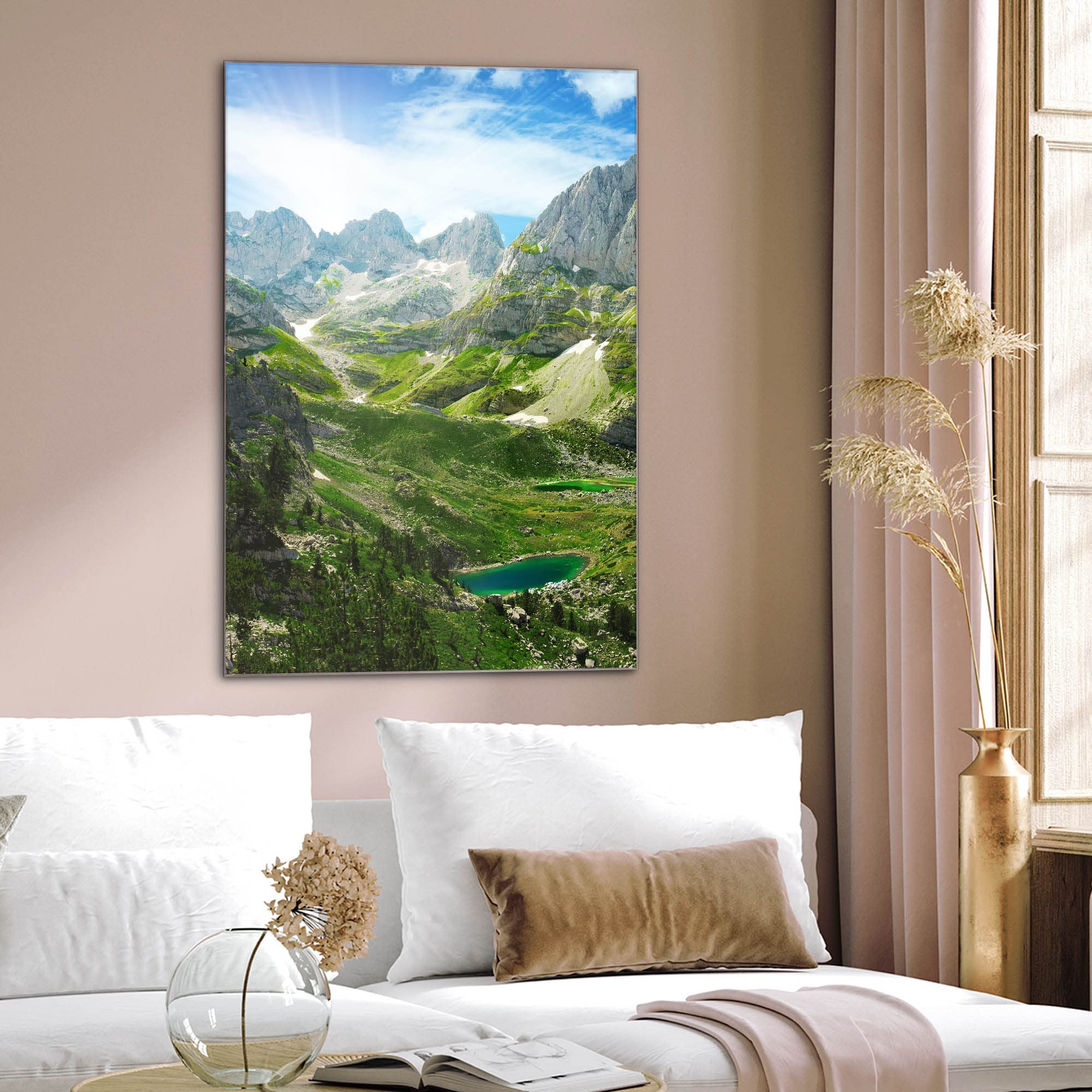 Banjado Magnettafel Glas 60x40 Bergsee Alpen beschreibbar