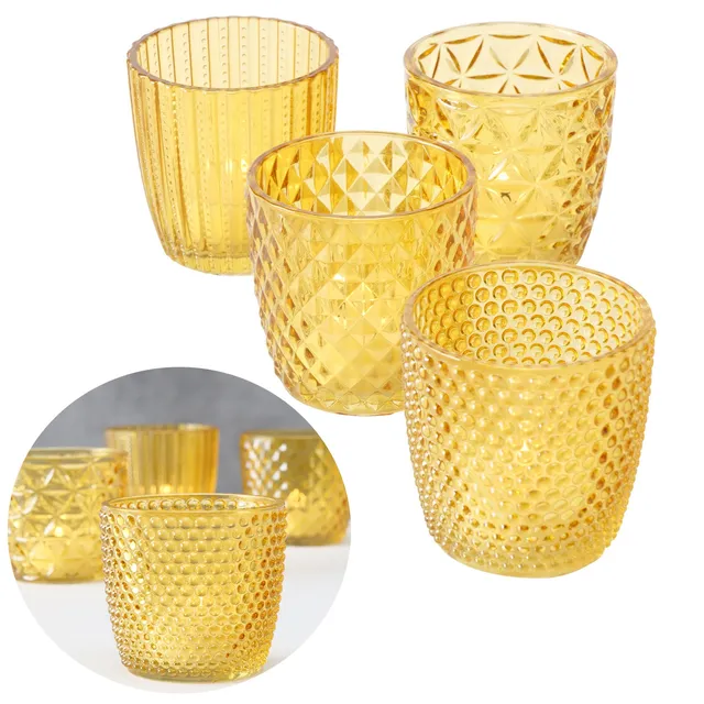 LS-LebenStil Küche & Haushalt Teelichthalter Glas Gelb 7cm 4er Set