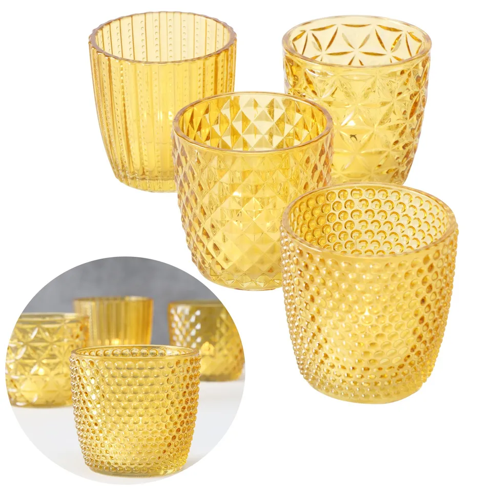 LS-LebenStil Küche & Haushalt Teelichthalter Glas Gelb 7cm 4er Set