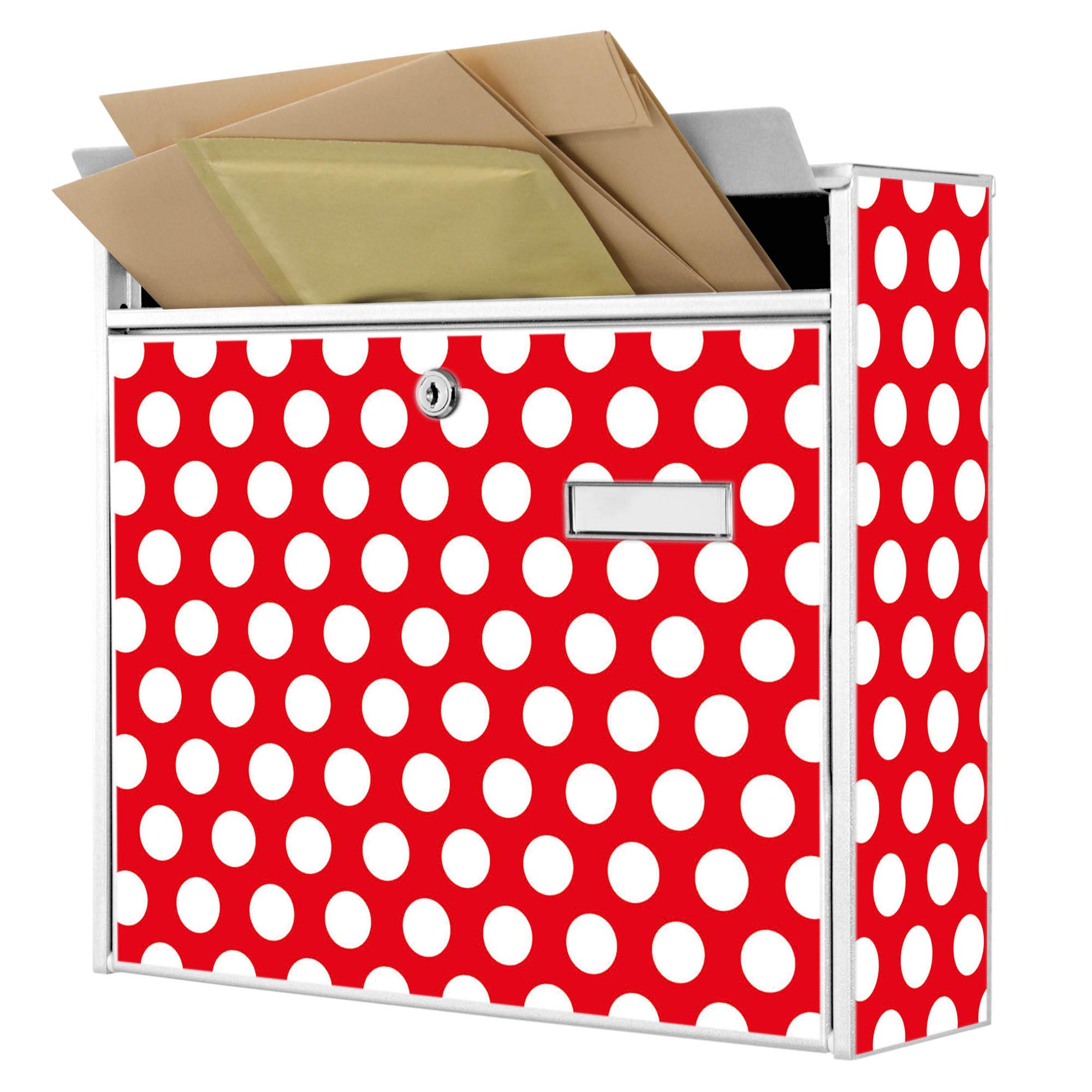 Banjado Briefkasten 32x36cm Weiß Motiv Punkte A4 Einwurf