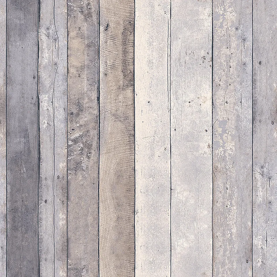 Mineheart Wallpaper Rustic Wood Tapete Grau Beige Holzoptik