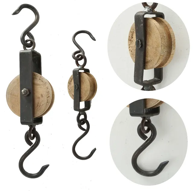 LS-LebenStil Loft Flaschenzug Wandhaken 2er Set 20-27cm