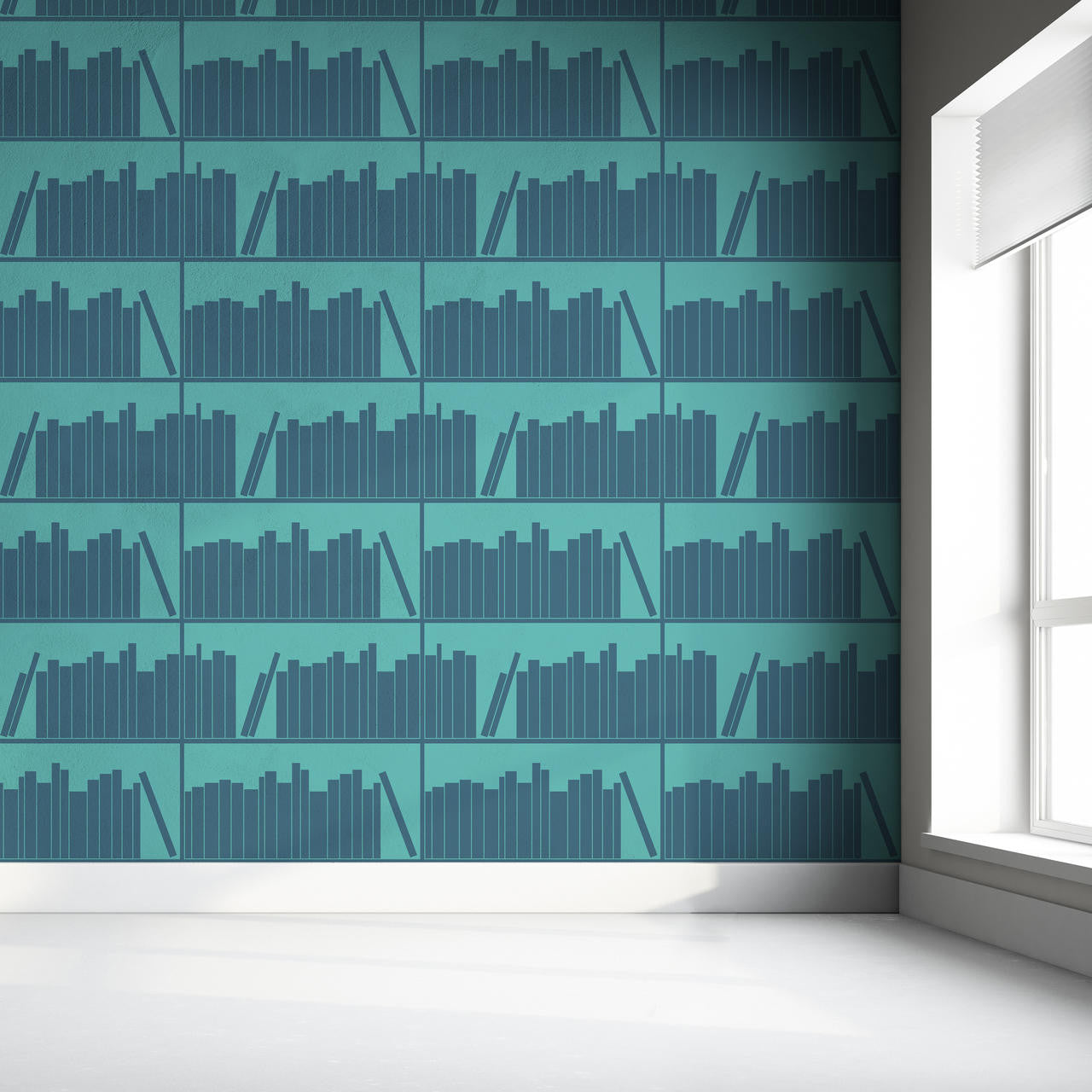 Mineheart Outline Bookshelf Tapete Petrol Aquamarin Muster