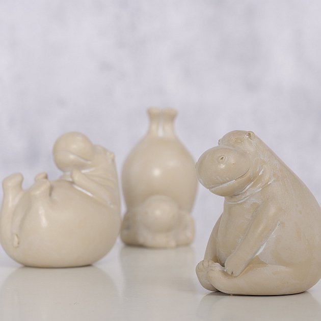 LS-LebenStil Yoga Hippo Deko-Figur 3er Set 7cm beige grau