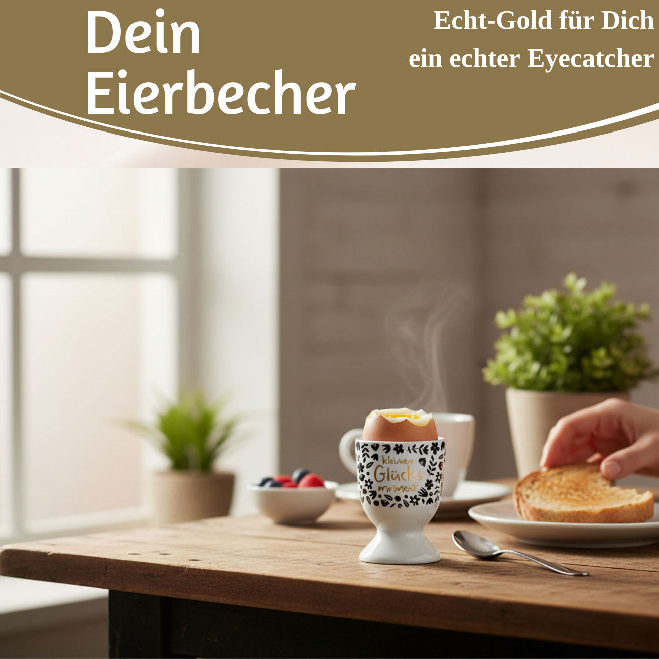 LS-LebenStil Küche & Haushalt Eierbecher Gold kleiner Glücksmoment