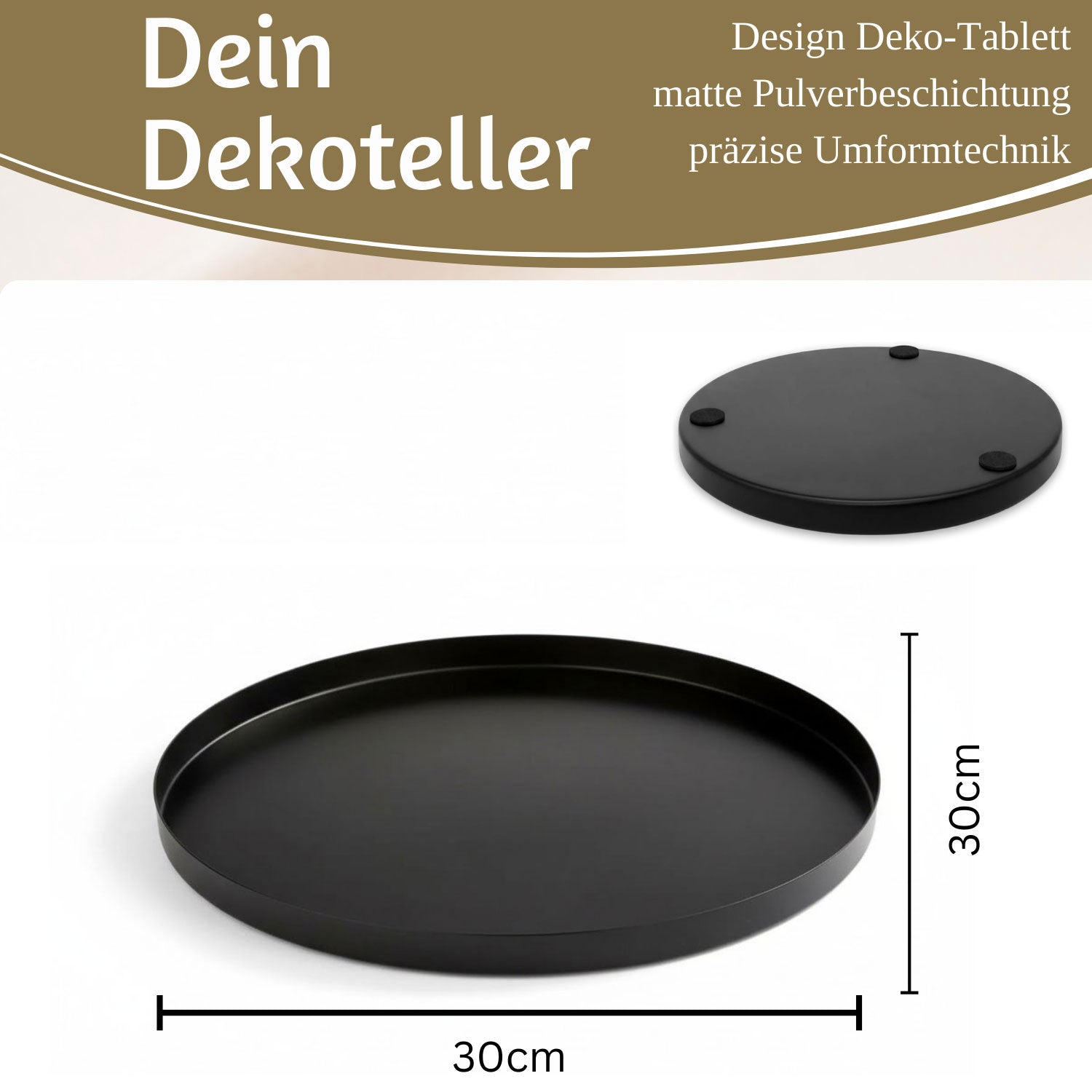 LS-LebenStil Deko-Tablett Metall rund 30cm schwarz