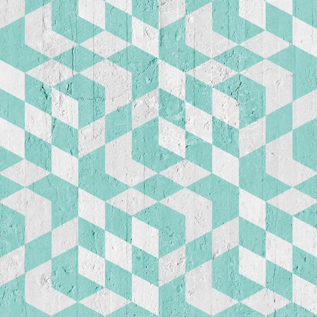 Mineheart Aquamarine Geometric Cubes Tapete Rolle türkis geometrisch