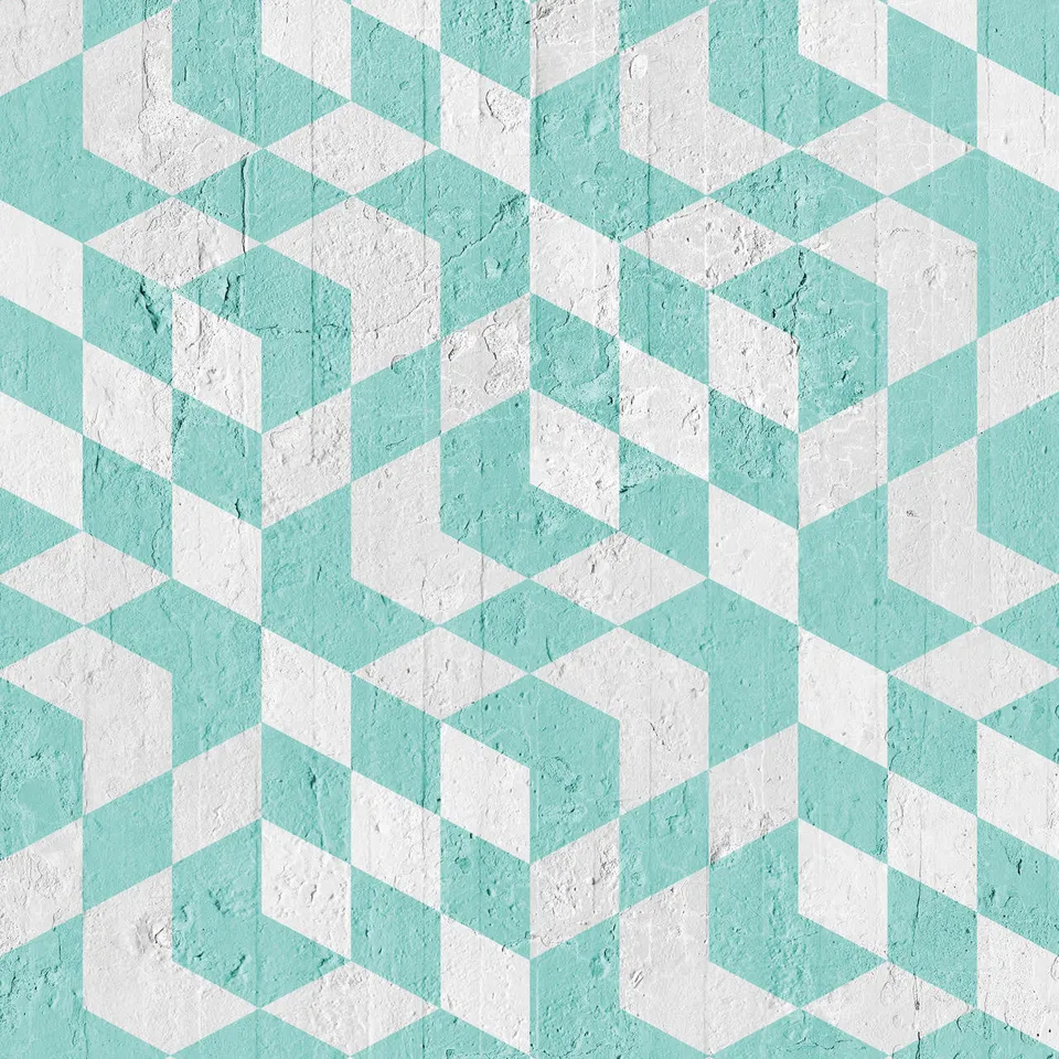 Mineheart Aquamarine Geometric Cubes Tapete Rolle türkis geometrisch