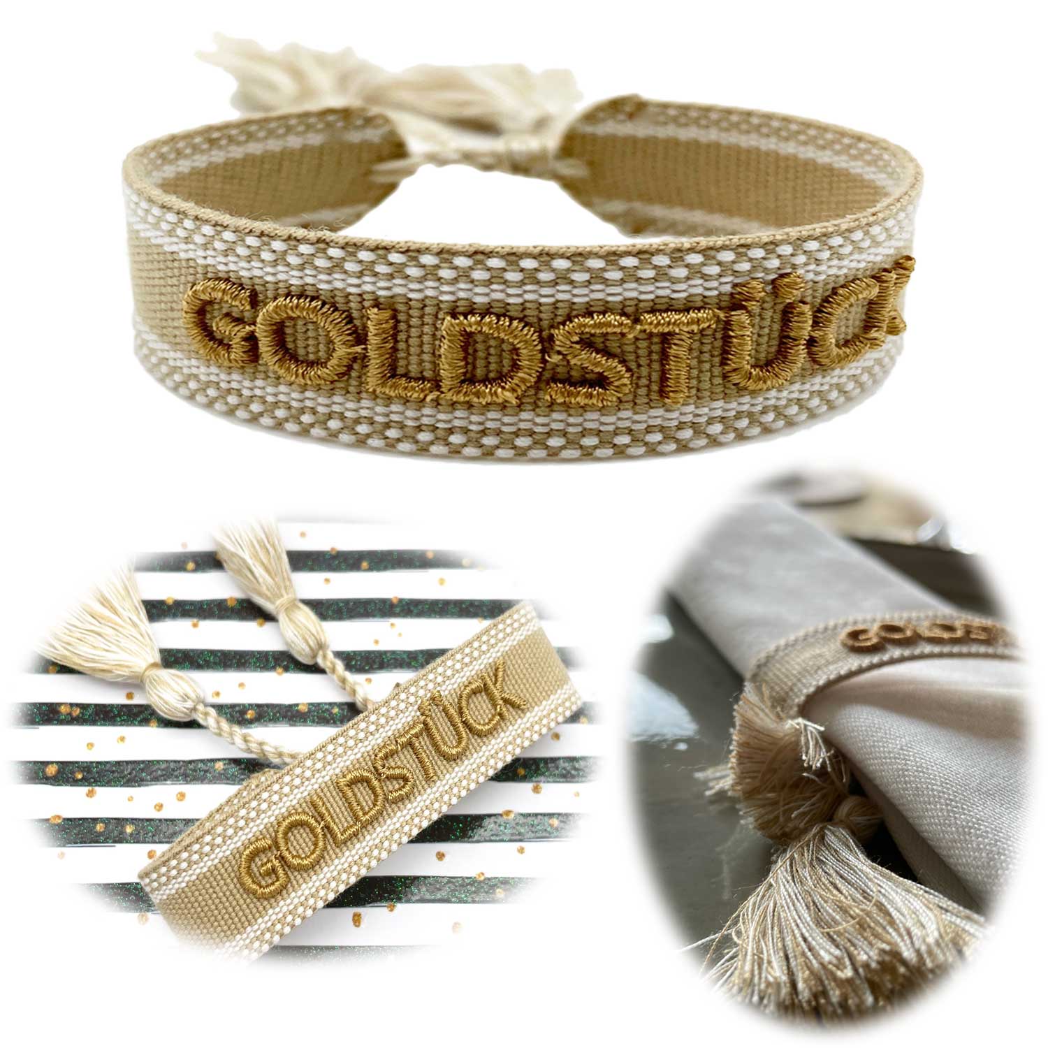 LS-LebenStil Goldstück Armband Canvas Beige bestickt