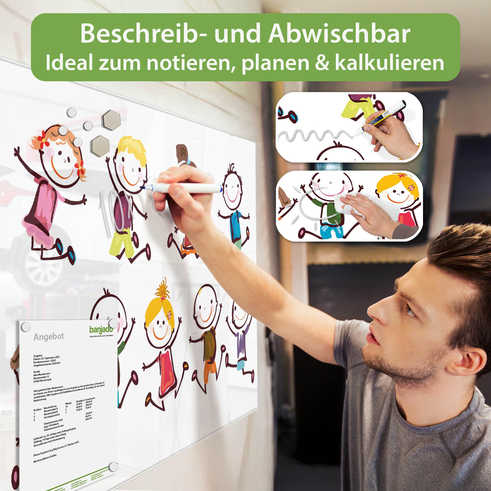 Banjado Magnettafel Happy Kids Glasboard 120x80 cm Kinder