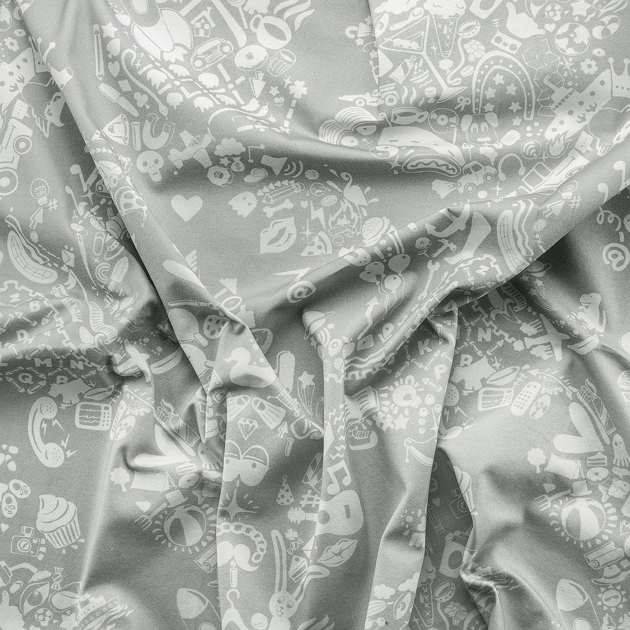 Mineheart New World Damask Stoff Weiß-Grau Baumwolle