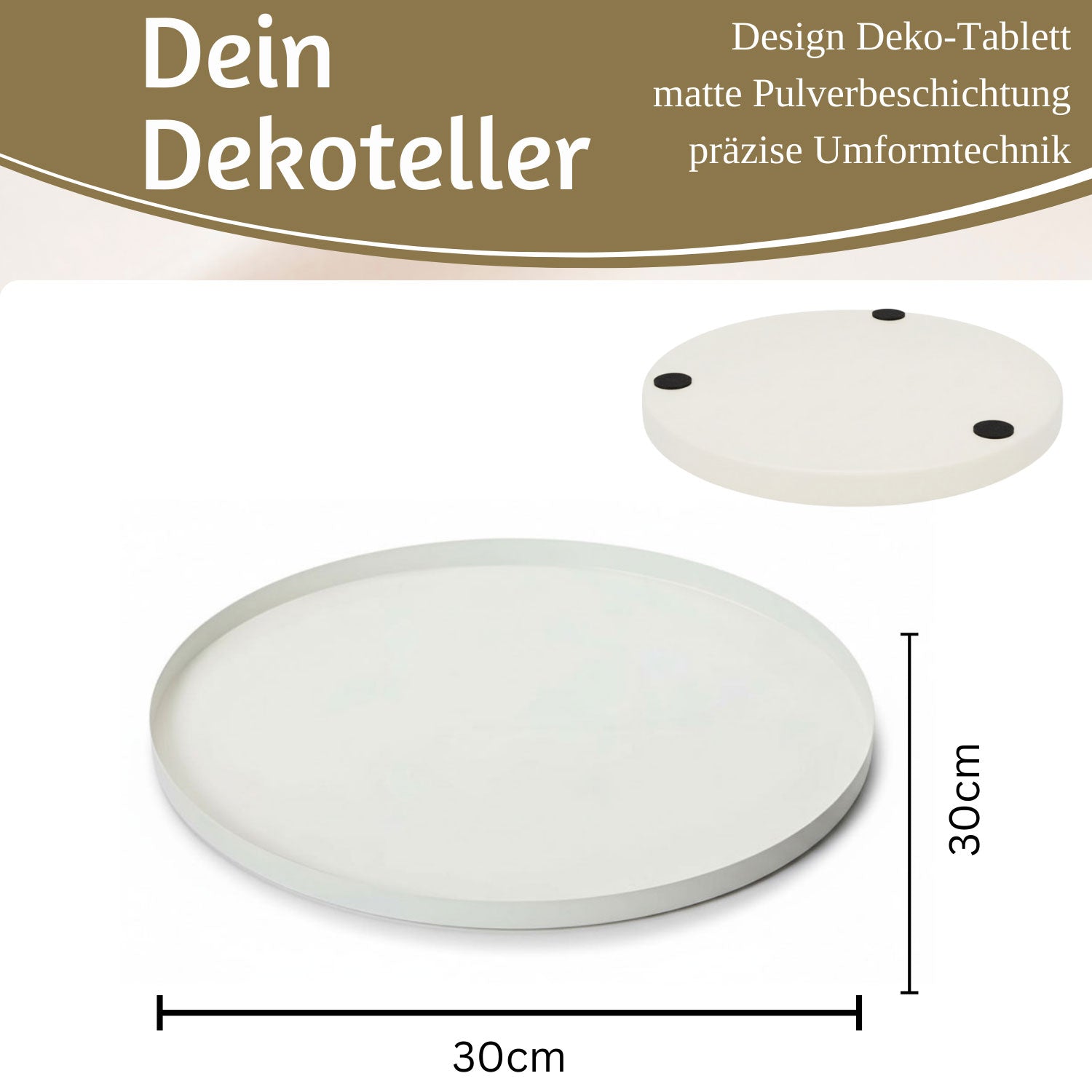 LS-LebenStil Amrum Deko Tablett Weiß Rund 30 cm Metall