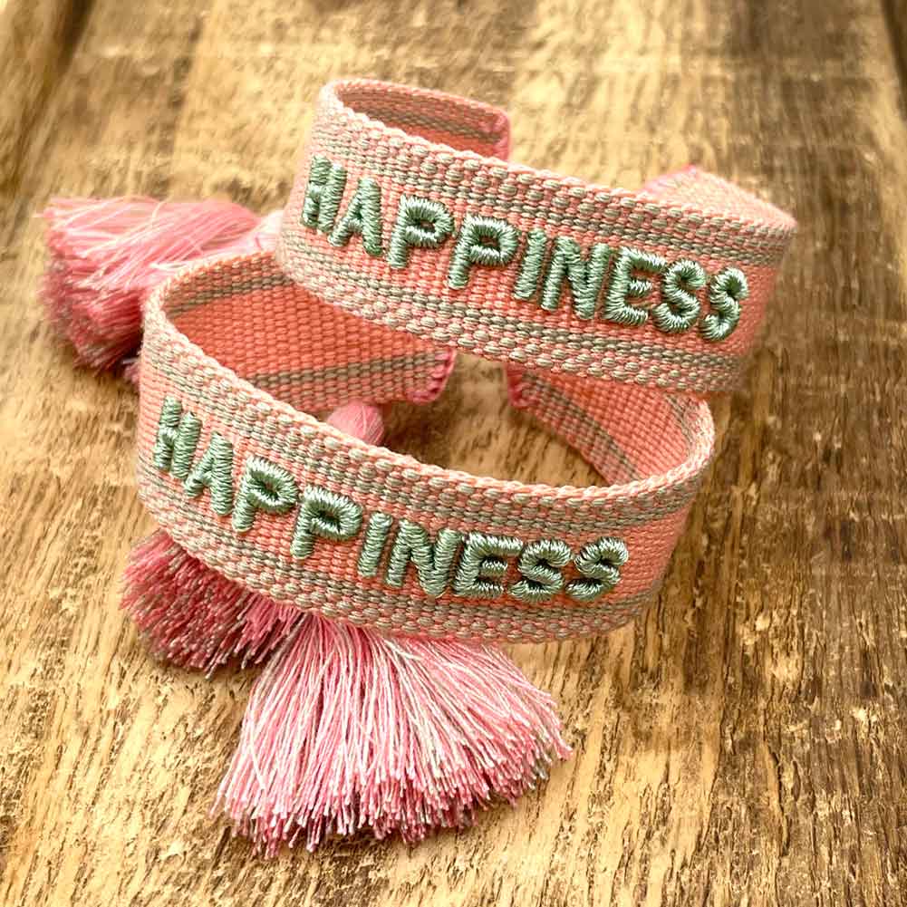 LS-LebenStil Statement Armband Happiness Lachs Grün Baumwolle