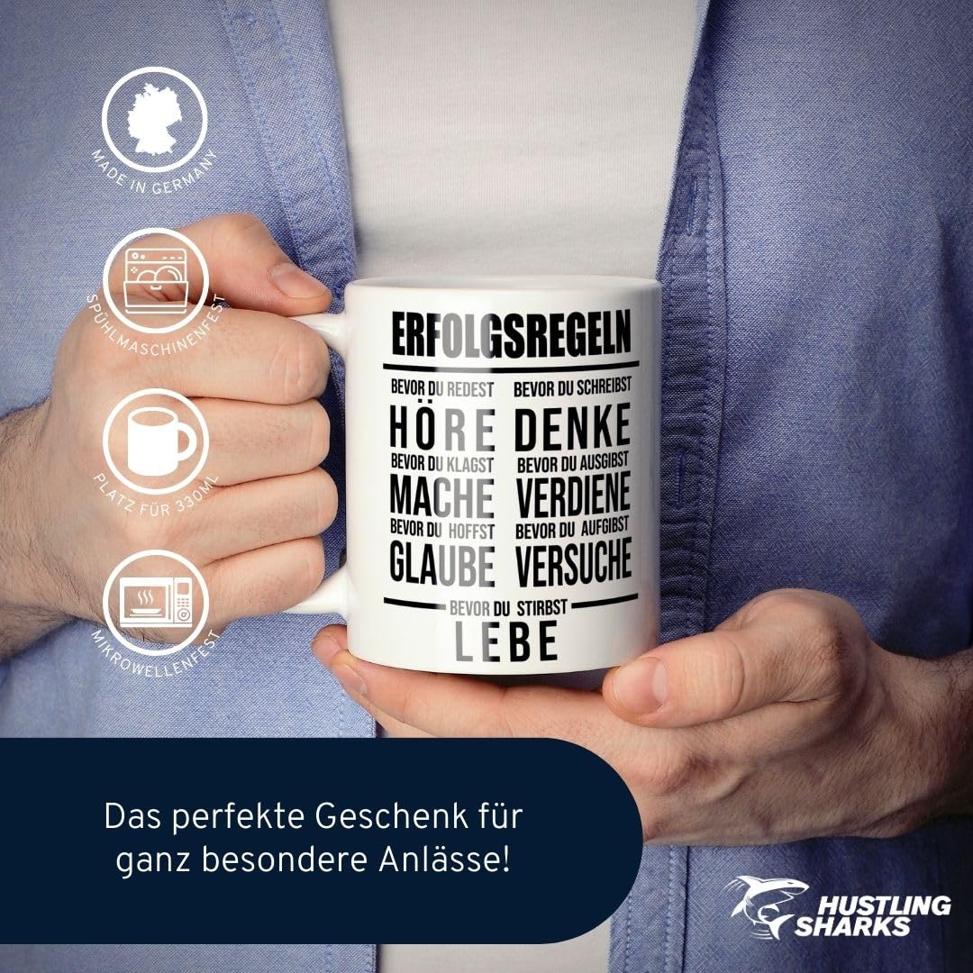 Hustling Sharks Erfolgsregeln Tasse 330ml weiß Motivation Büro