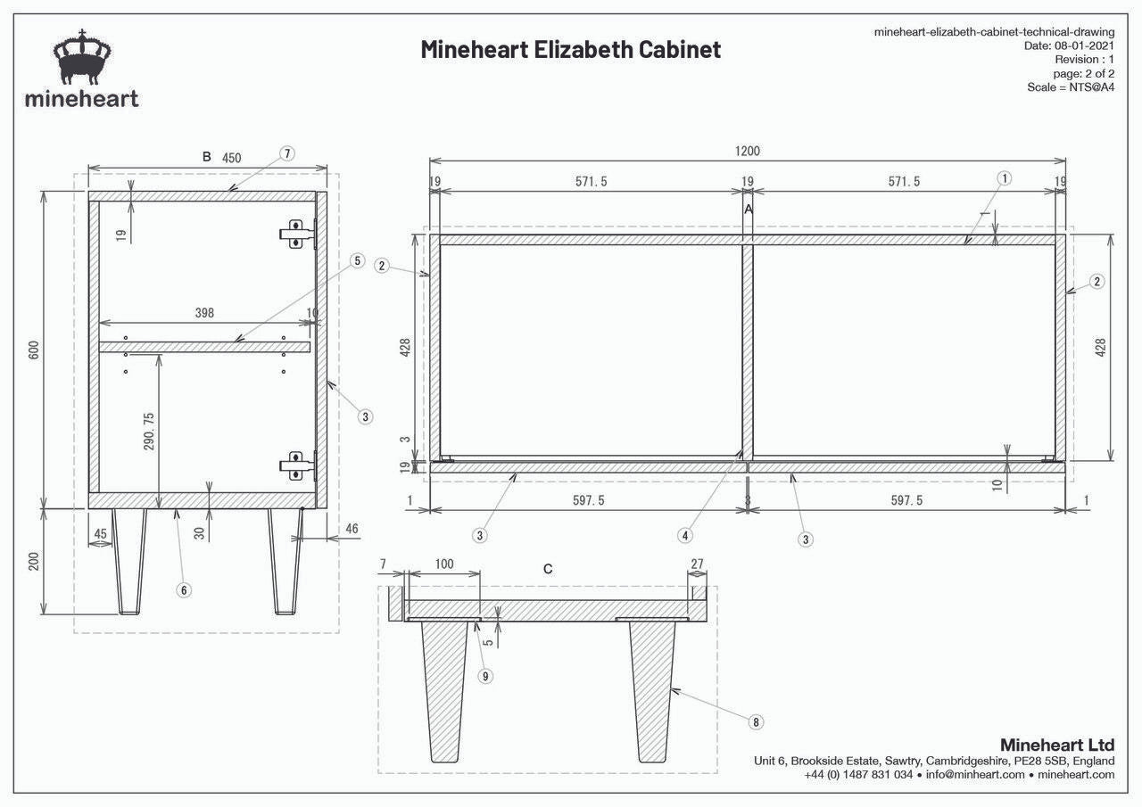 Mineheart Elizabeth Cabinet Schrank Schwarz 120cm matt