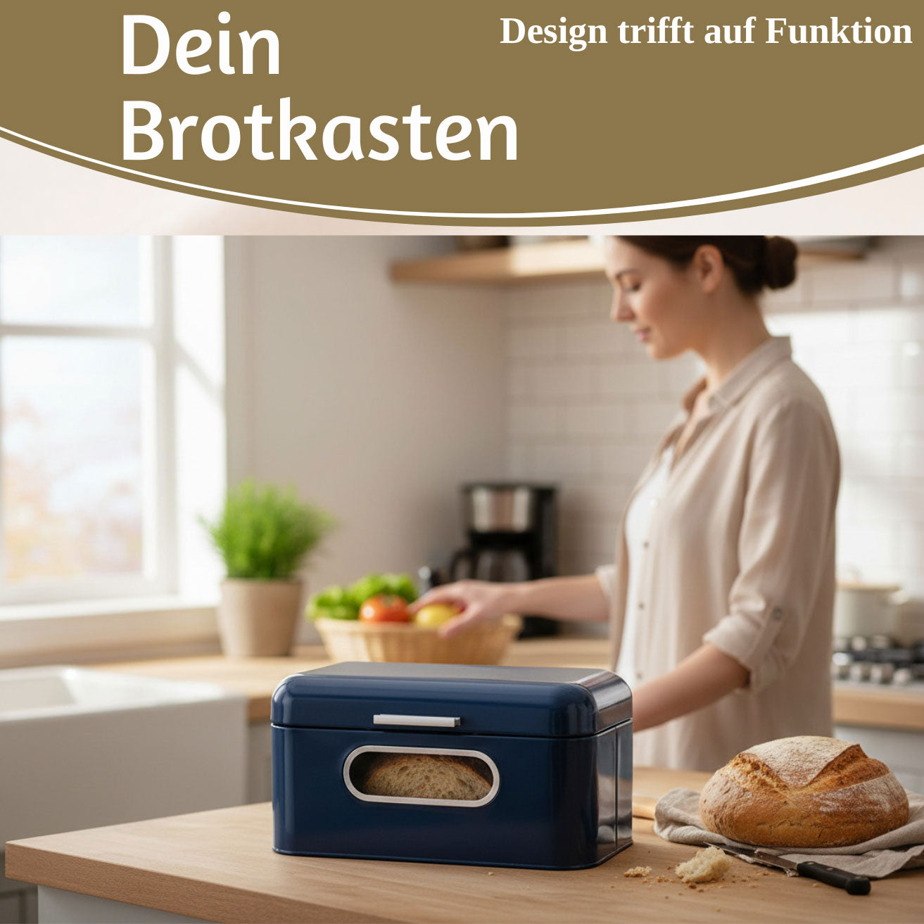 LS-LebenStil Brotkasten Vintage 30cm Metall blau Retro