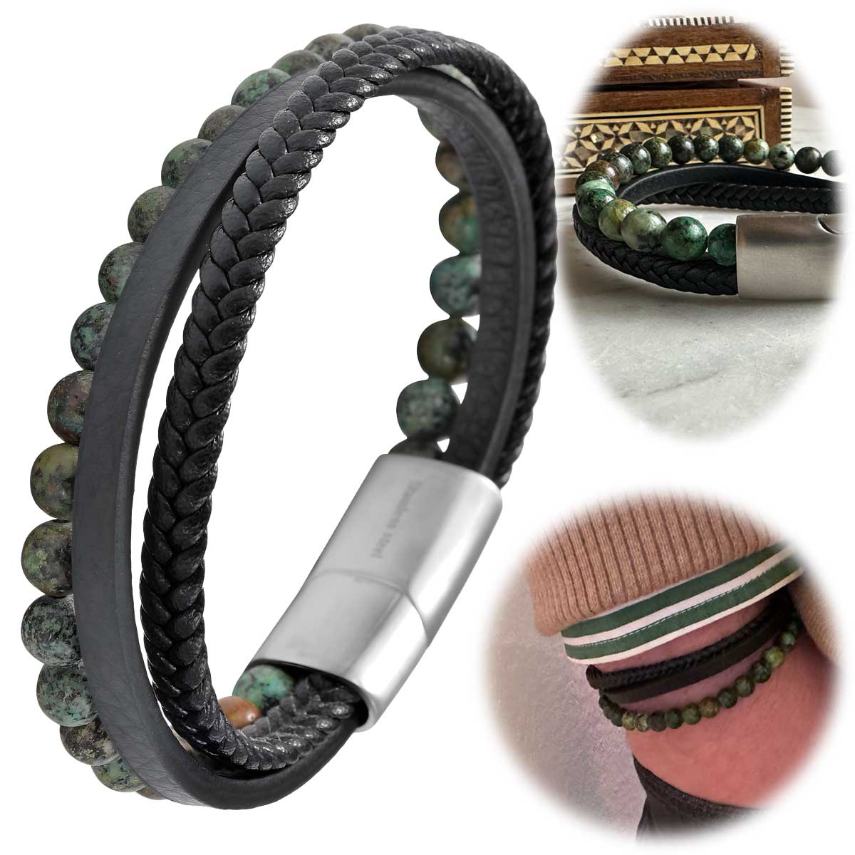 LS-LebenStil Sóller Dreifach Lederarmband 21cm Tigerauge