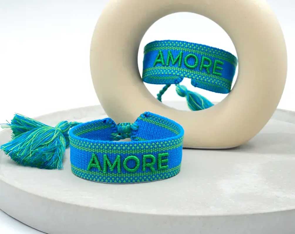 LS-LebenStil Amore Stoffarmband Canvas blau grün Quasten