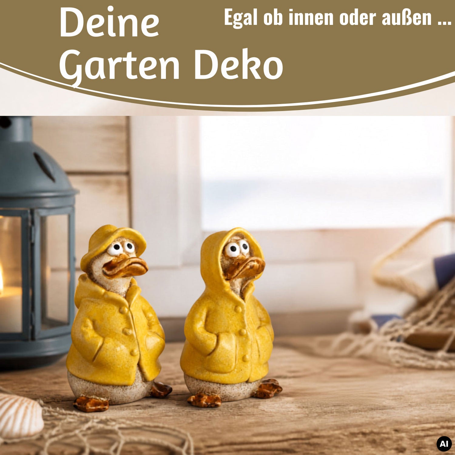 Enten Deko Figuren Set 2-tlg 11cm Gelb Grau Polyresin
