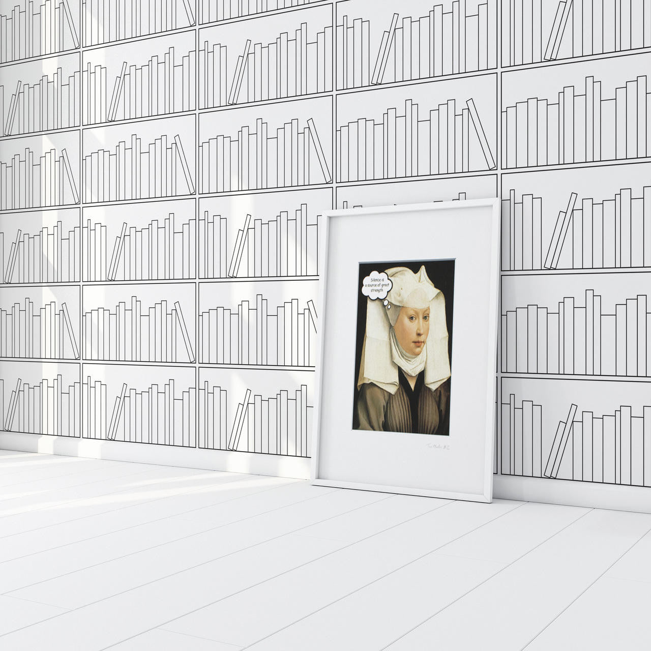 Mineheart Wallpaper Bookshelf Outline Tapete Weiß Vlies