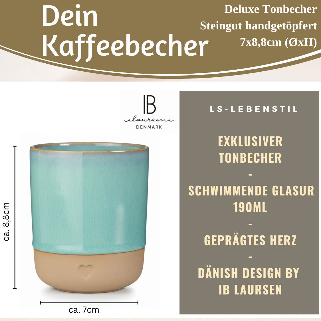 LS-LebenStil Tontasse Herz Aqua 190 ml Steingut