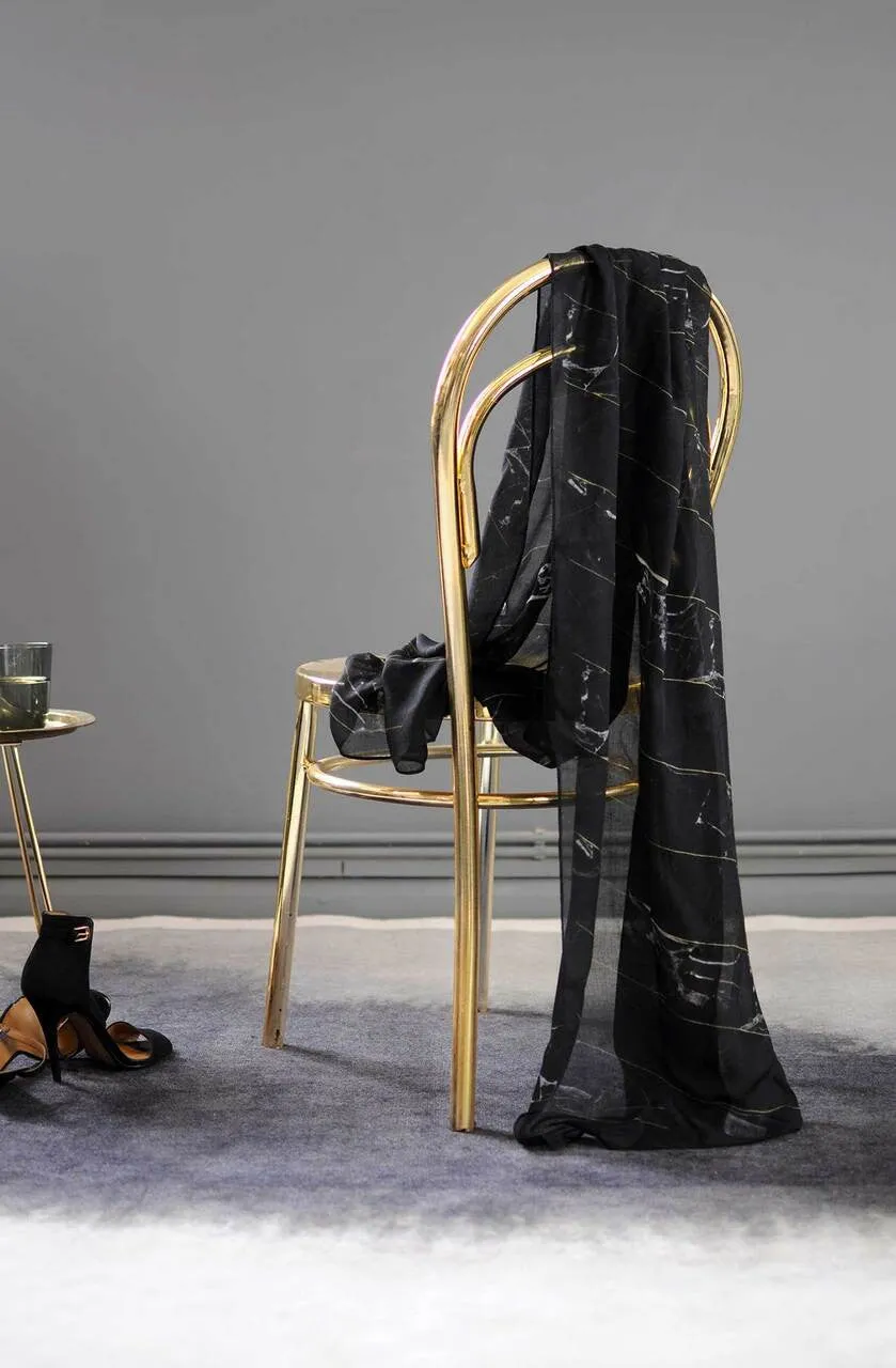 Mineheart Fashion Diagonal Marble Schal Schwarz 70x170 Seide