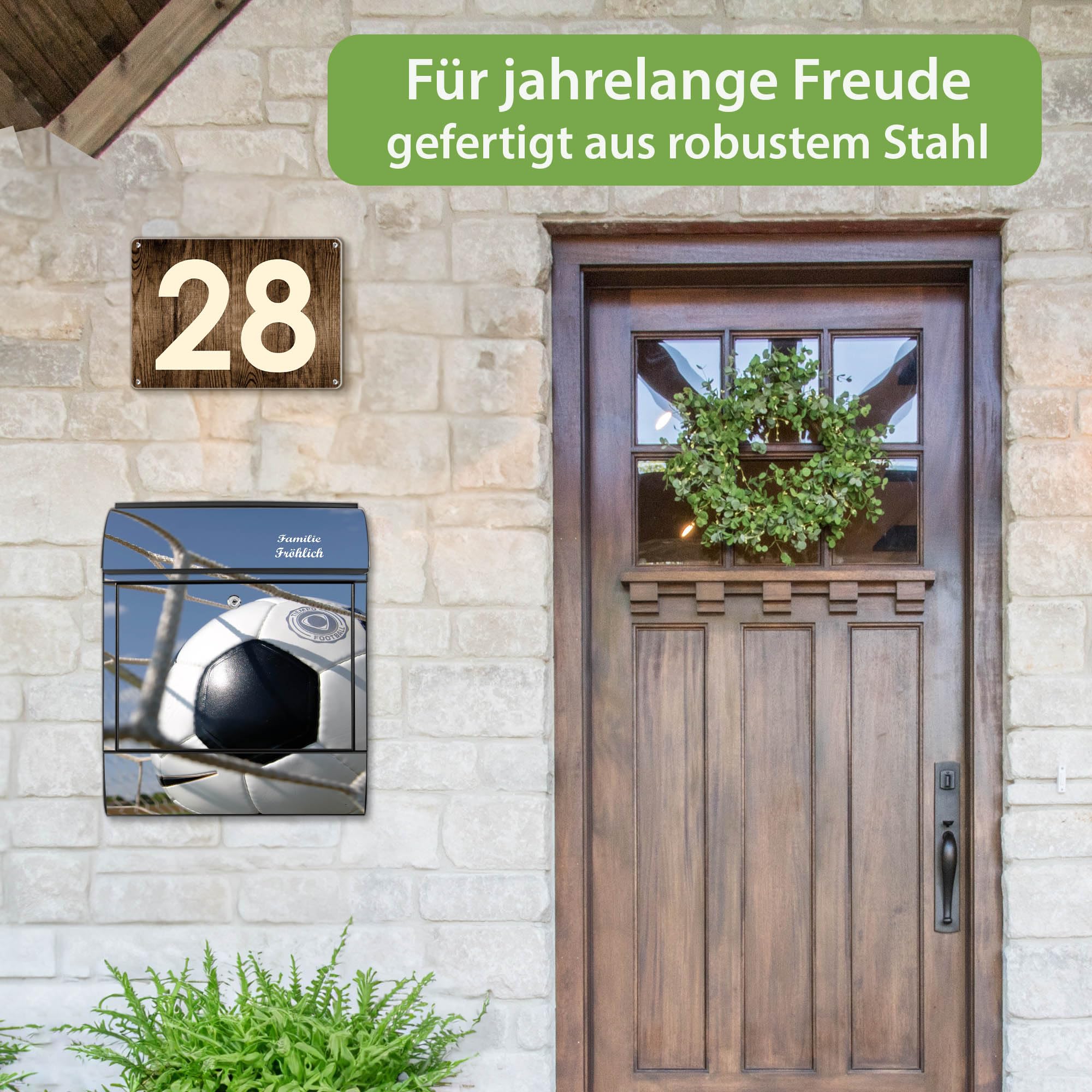 Banjado Briefkasten Fußball Postkasten Schwarz A4 Zeitungsfach