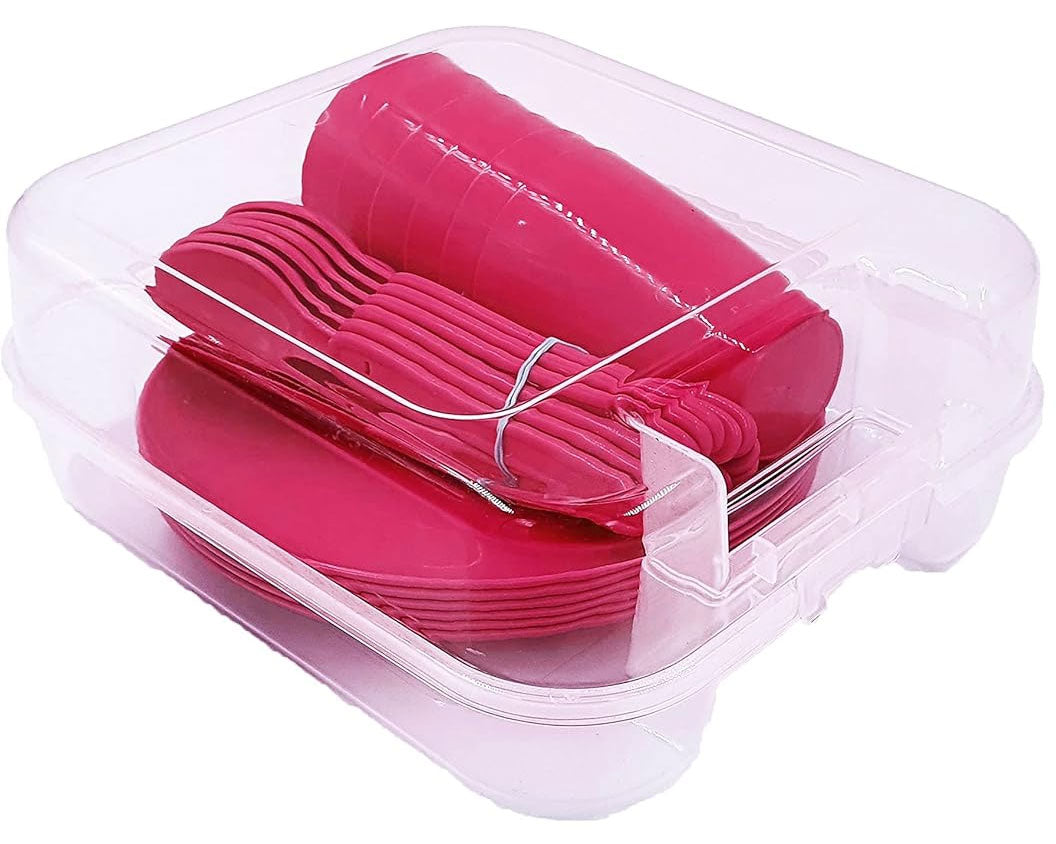 LS-LebenStil Picknick-Set 31-tlg rot Geschirr 6 Personen Mehrweg