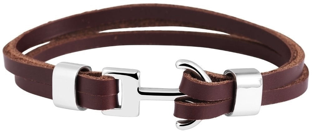 LS-LebenStil List Lederarmband Anker Braun Silber 23cm Echtleder