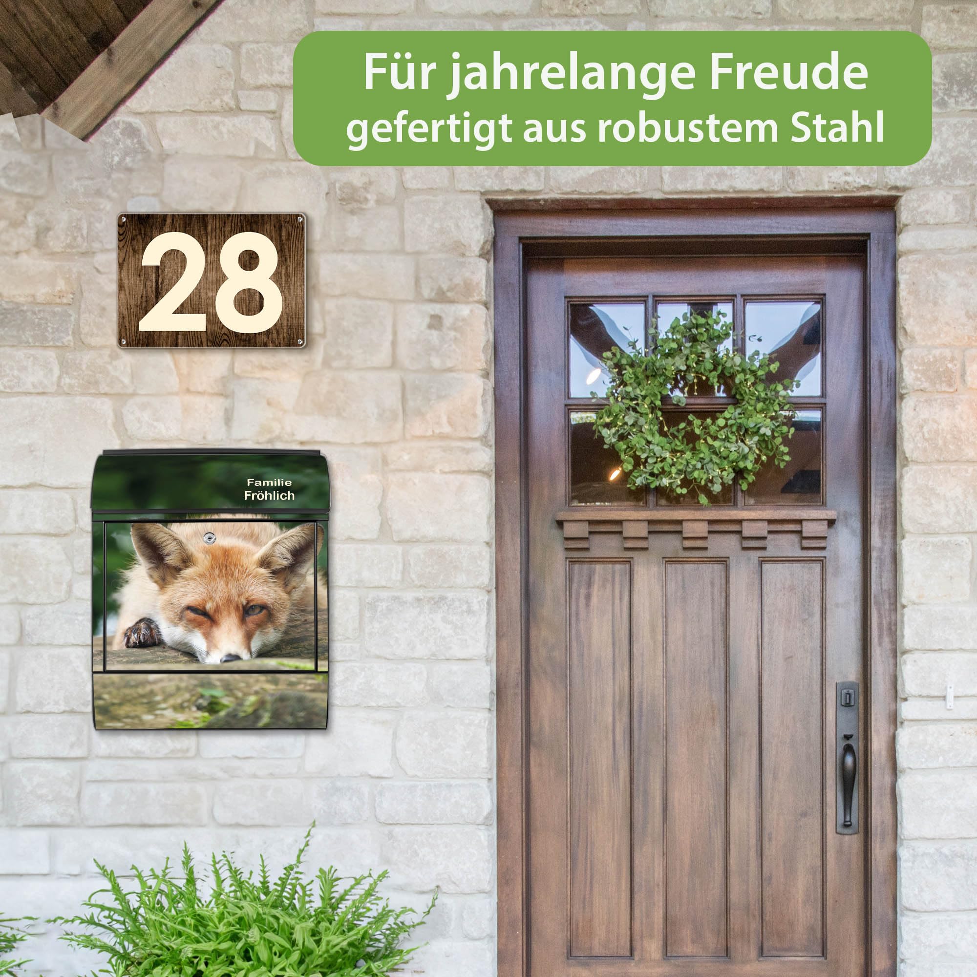 Banjado Briefkasten Fuchs Relax Postkasten schwarz mit Name A4