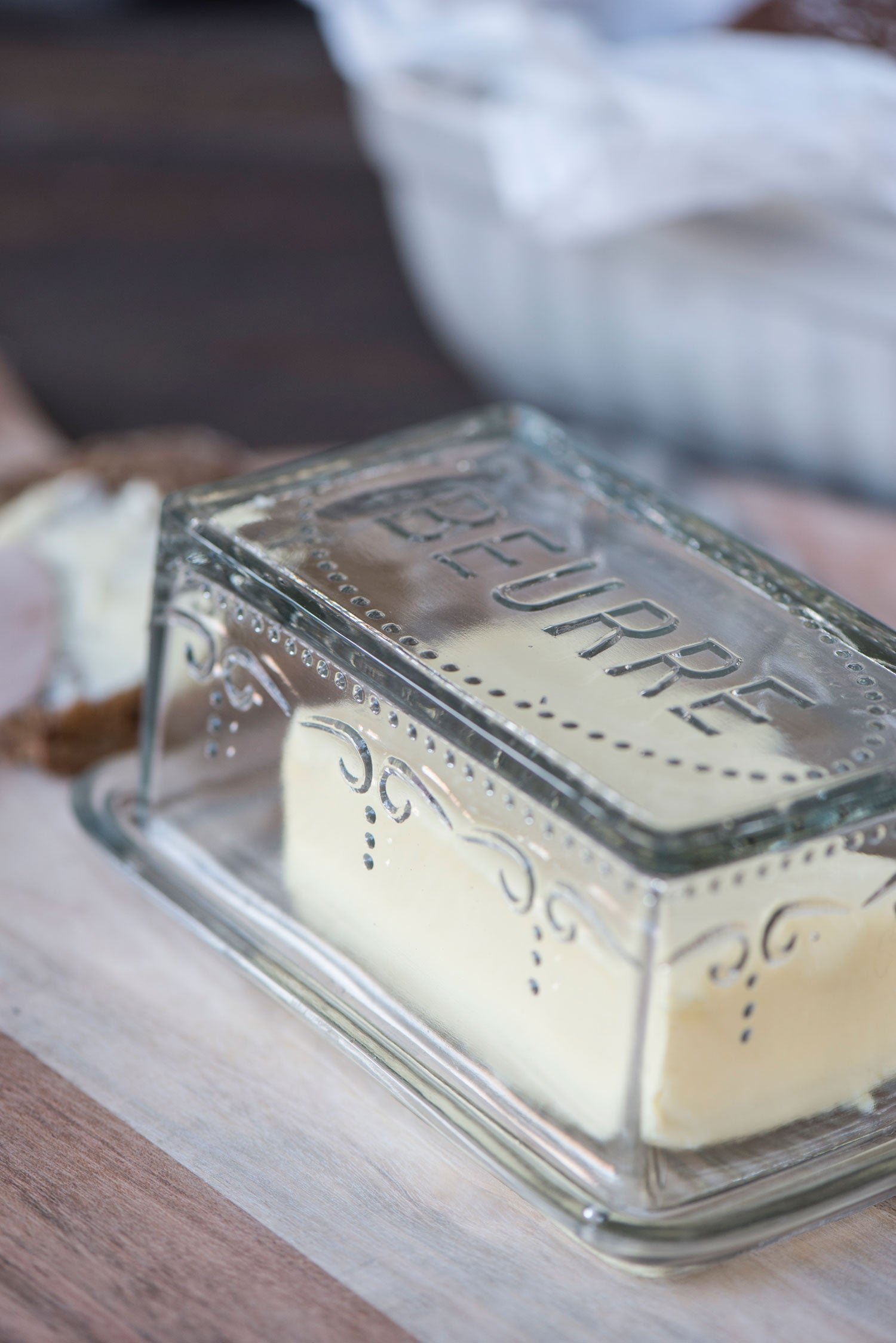LS-LebenStil Vintage Glas Butterdose 16x10cm mit Deckel klar