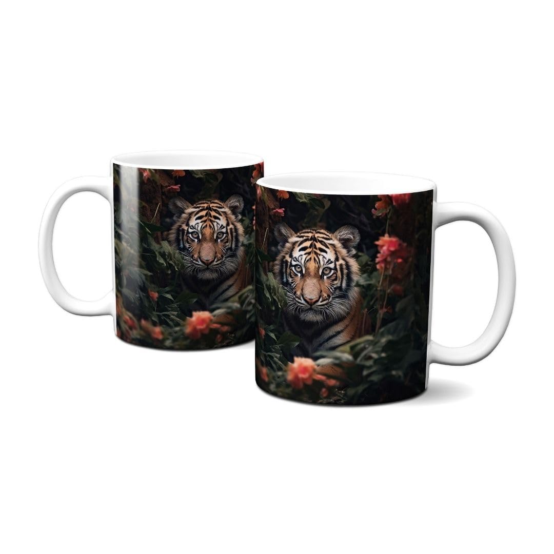 Hustling Sharks Wandbilder Tiger mit Rosen Tasse 330 ml weiß